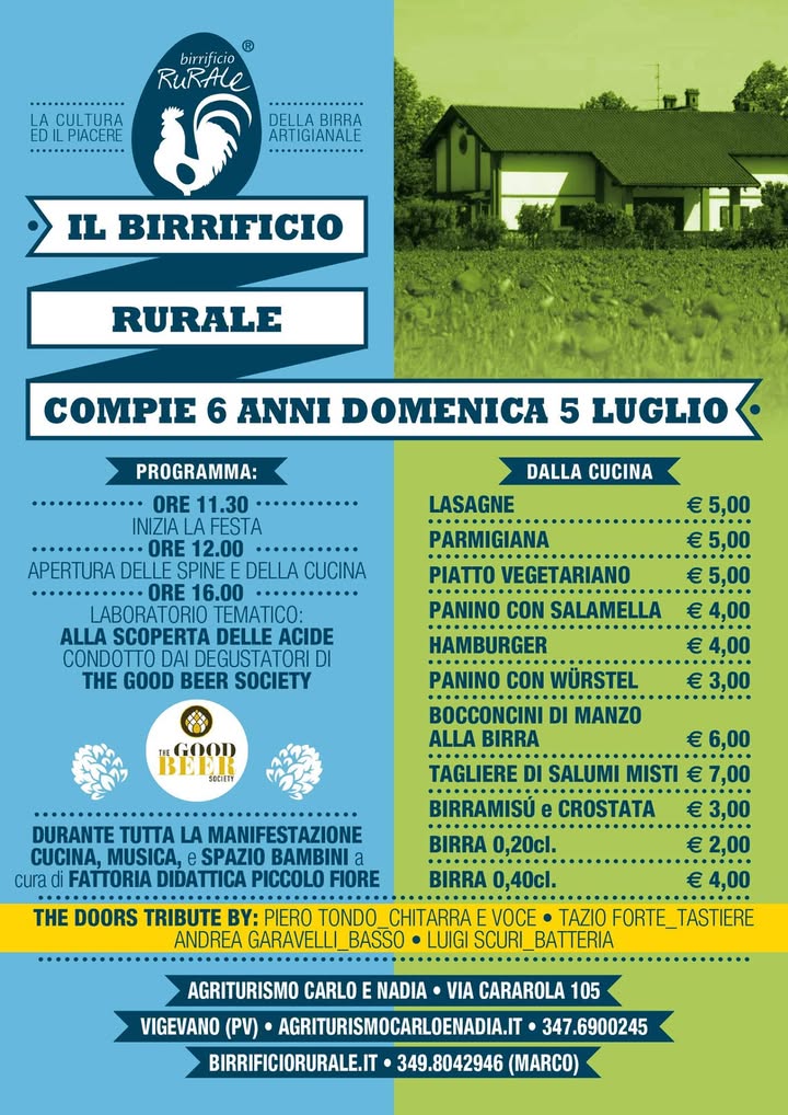 Il birrificio Rurale compie sei anni e organizza una festa…